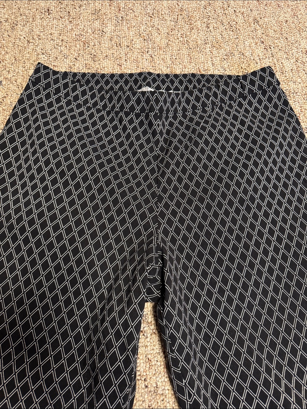 Susan Graver Black Pants with White Geometric Grid - Picture 2 of 5